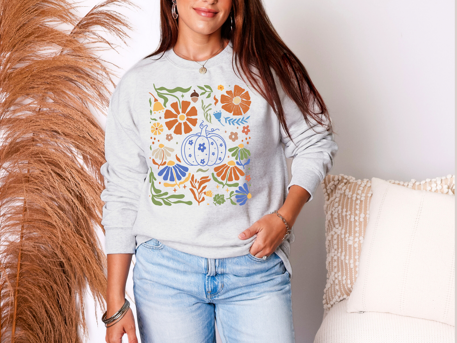 Blue Floral Pumpkin Sweatshirt in Two Colors - SwagglyLife Home & Fashion